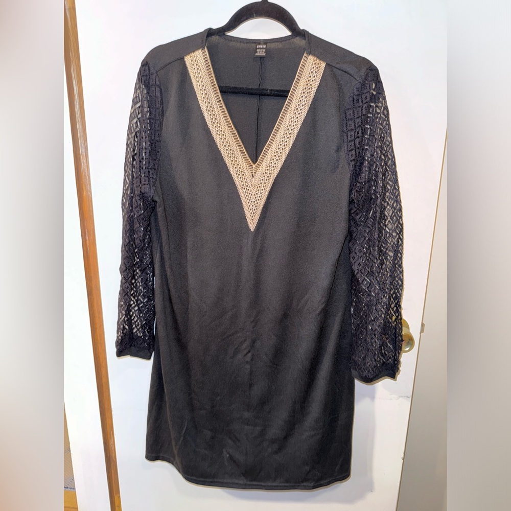 Women's Black Dress Guipure Lace Lantern Sleeve SHEIN Brand Size XL